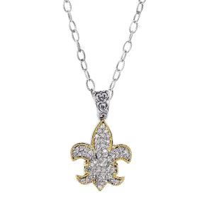 0.45Ct. Diamond18Kt Yellow Gold Sterling Silver Fleur De Lis P Endant On 18 inches Rhodium Finish Link Chain.  inchesFleur-De-Lis inches Collecti On.