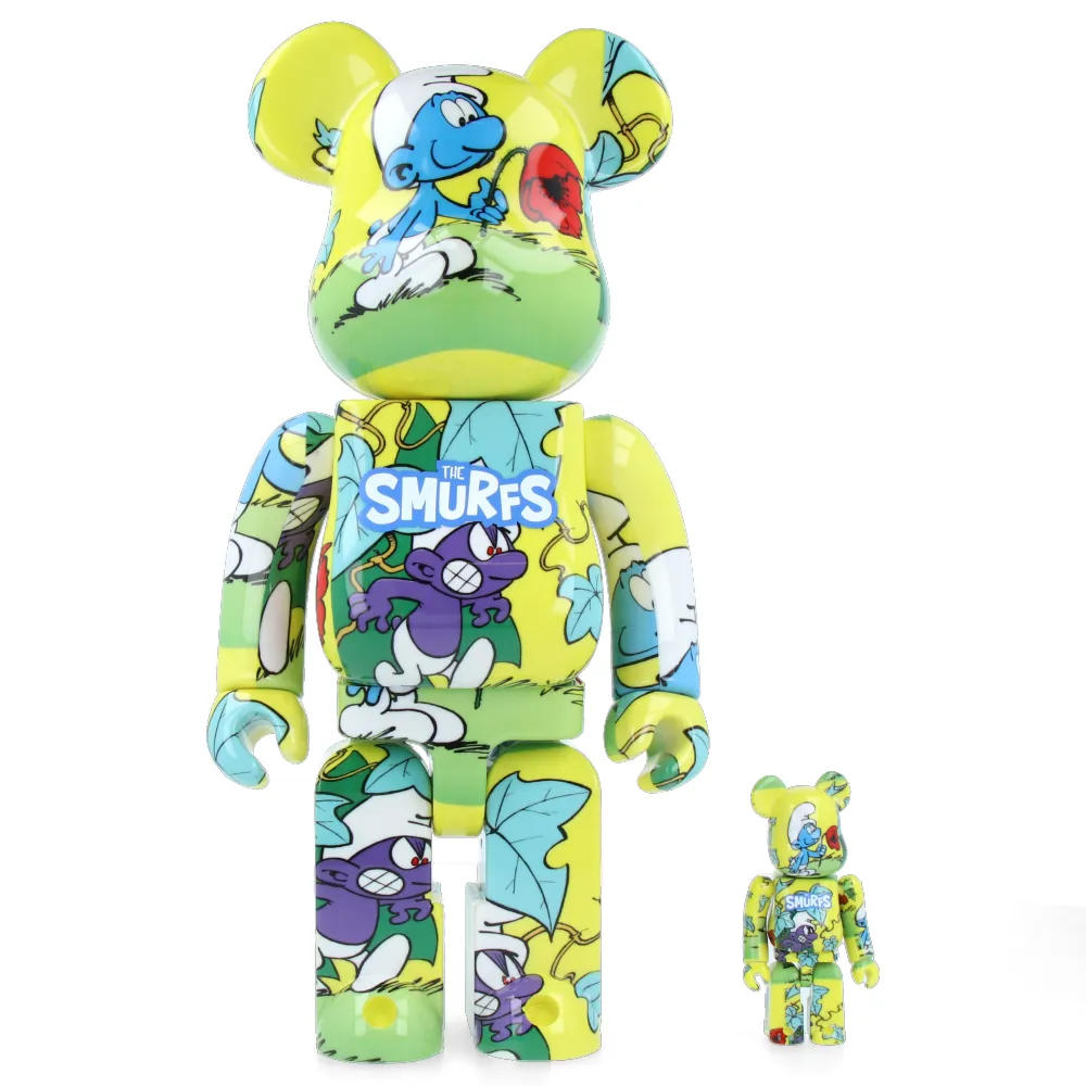 400%   100% Bearbrick Schtroumpf Noir (The Purple Smurfs) - Les schtroumpfs