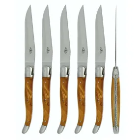 6 Piece Steak Knife Set in Olive Wood Satin Finish