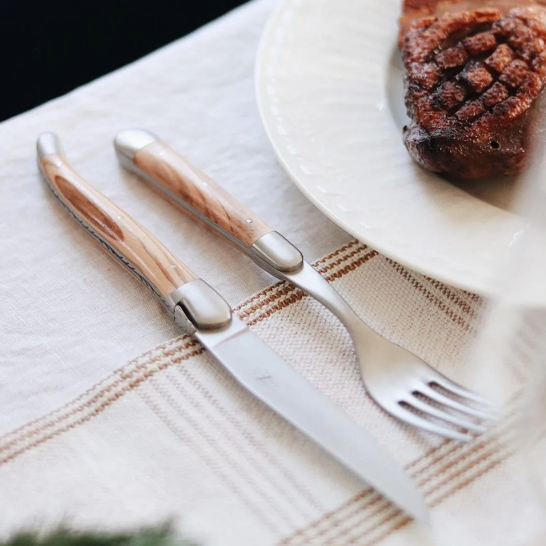 6 Piece Steak Knife Set in Olive Wood Satin Finish