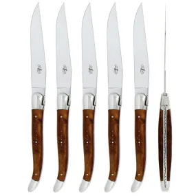 6 Piece Steak Knife Set in Thuya Burl Shiny Finish