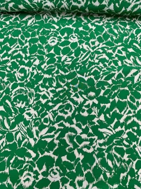 Abstract Leaf Graphic Printed Silk Crepe de Chine - Green / White