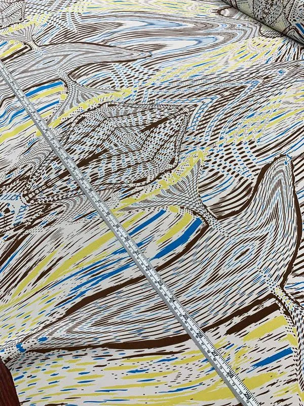 Abstract Printed Silk Crepe de Chine - Brown / Blue / Yellow / White