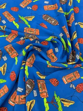 African Treasure Printed Silk Crepe de Chine - Blue / Multicolor