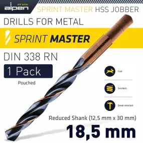 Alpen Hss Sprint Master 18.5Mm Red Shank 12.5Mm X1 Sleeved Din338 Alpen Dril