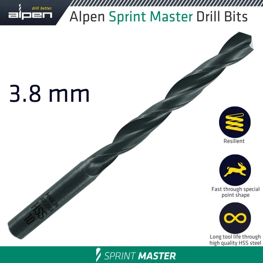 Alpen Hss Sprint Master 3.8Mm X1 615038 Sleeved Din338 Alpen Drill Bit