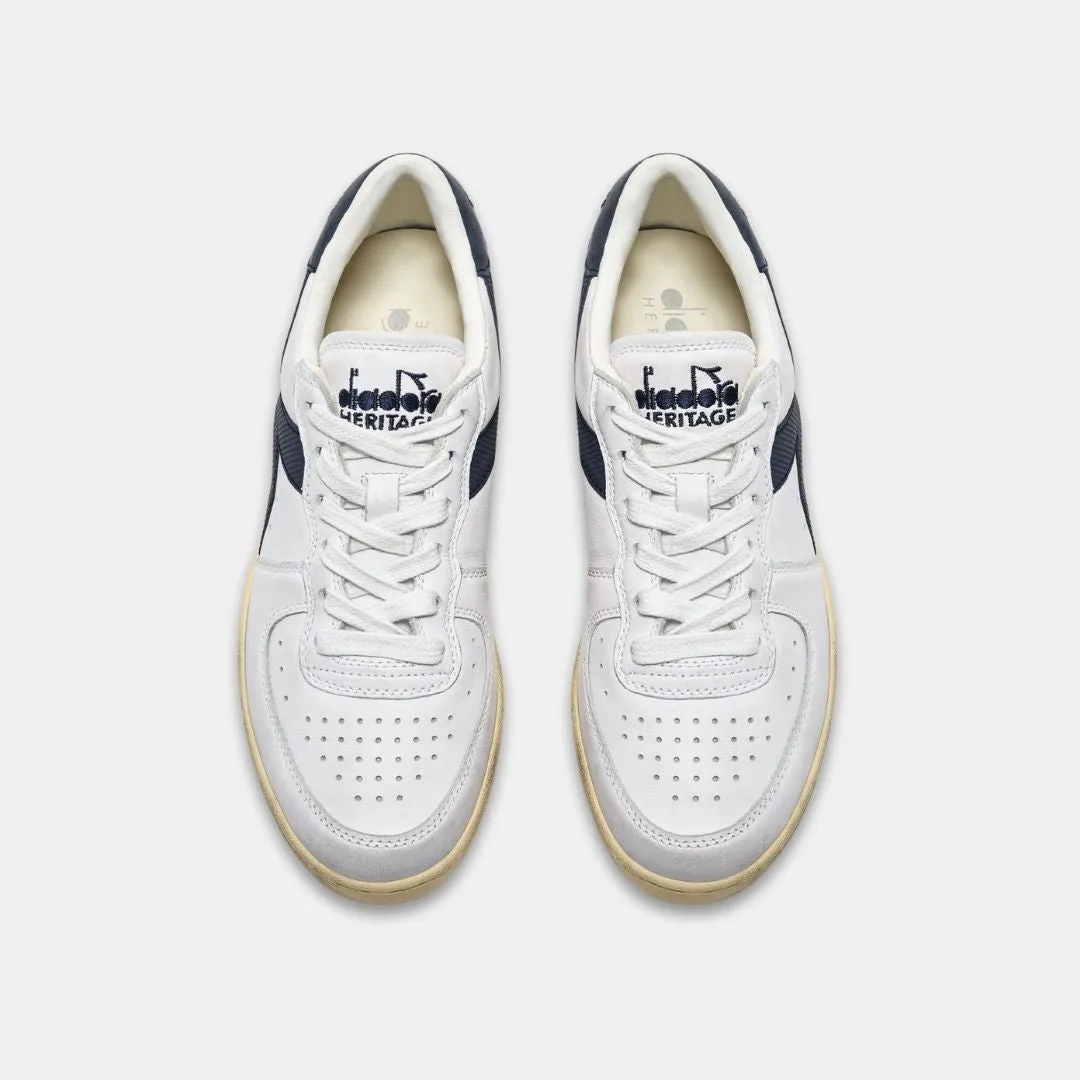 Diadora Mi Basket Low Used White Blue Denim