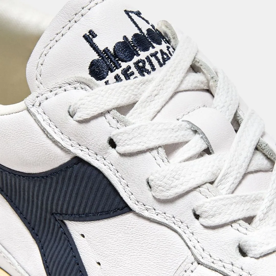 Diadora Mi Basket Low Used White Blue Denim