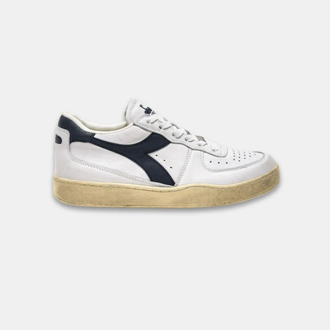 Diadora Mi Basket Low Used White Blue Denim