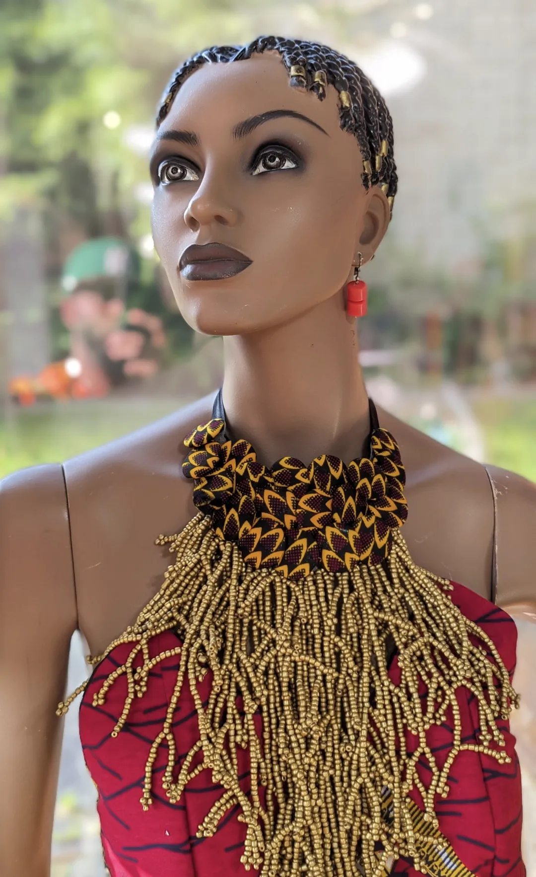 Dupsie's Amayah Ghanaian Splendor: Handcrafted Brown and Gold African print covered buttons with African bead design DPJAFCBB