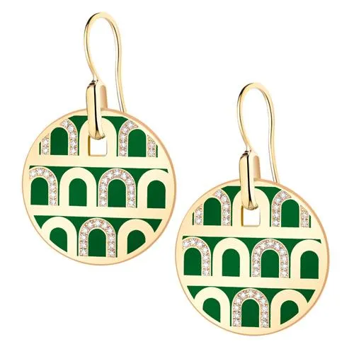 L'Arc de DAVIDOR Pendant Earring GM, 18k Yellow Gold with Lacquered Ceramic and Colonnato Diamonds