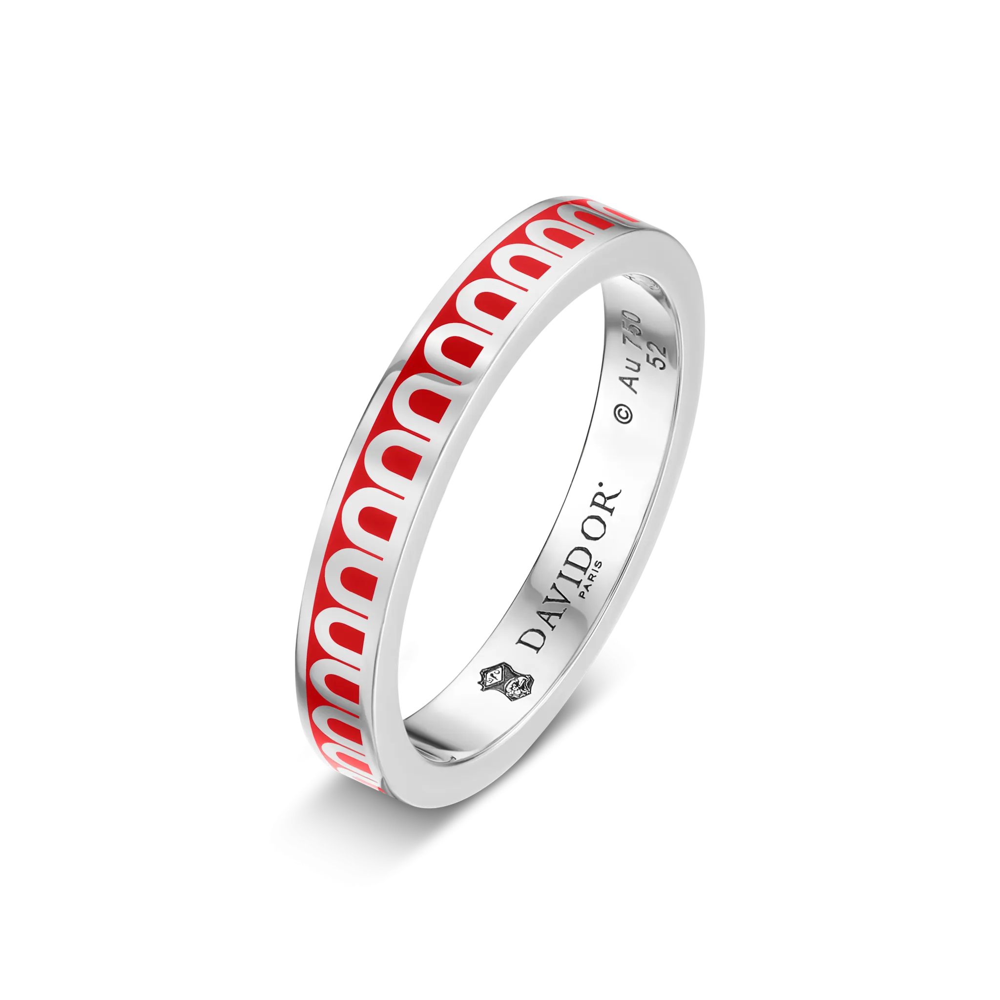 L'Arc de DAVIDOR Ring PM, 18k White Gold with Fraise Lacquered Ceramic