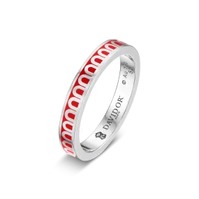 L'Arc de DAVIDOR Ring PM, 18k White Gold with Fraise Lacquered Ceramic