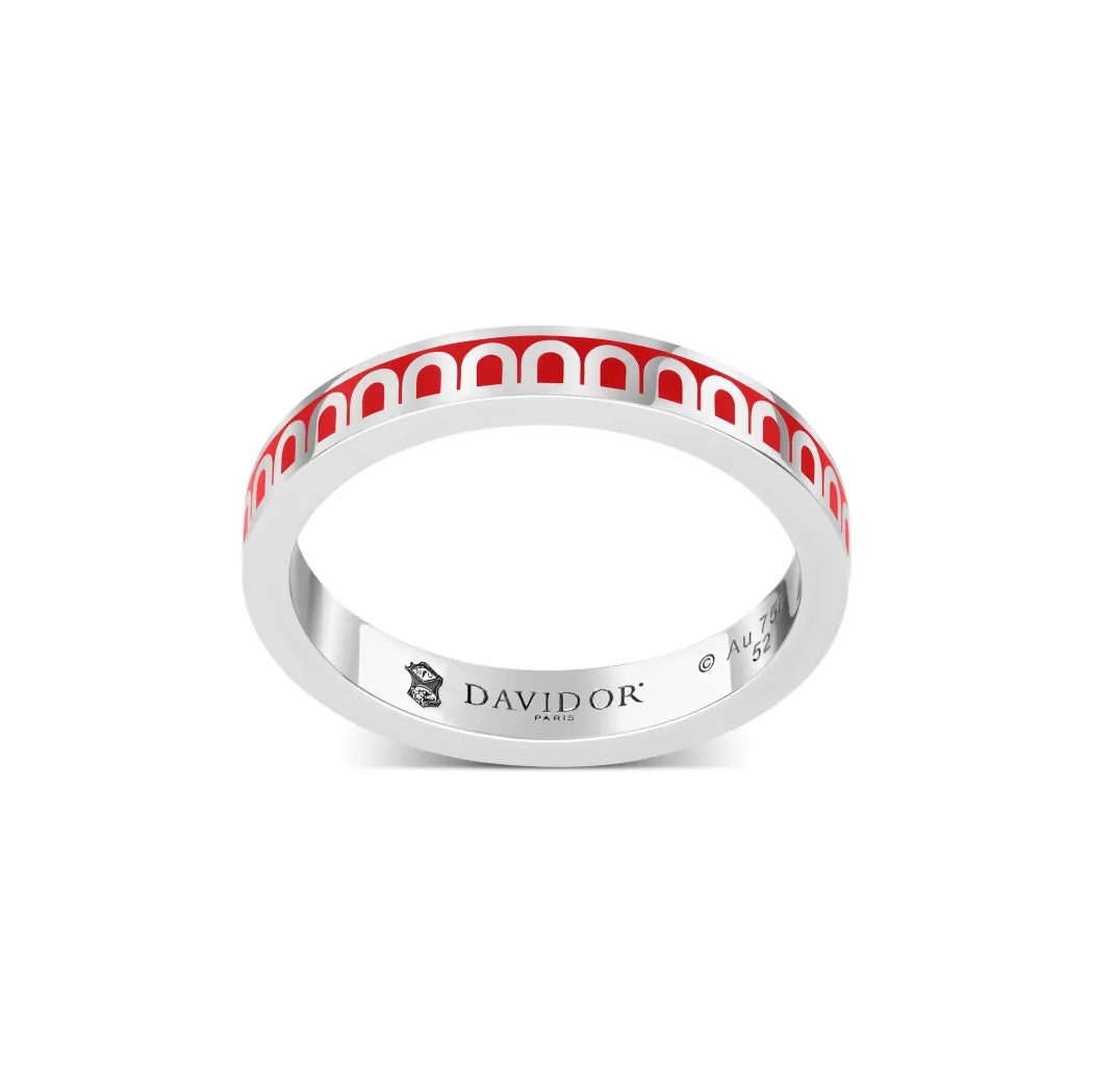 L'Arc de DAVIDOR Ring PM, 18k White Gold with Fraise Lacquered Ceramic