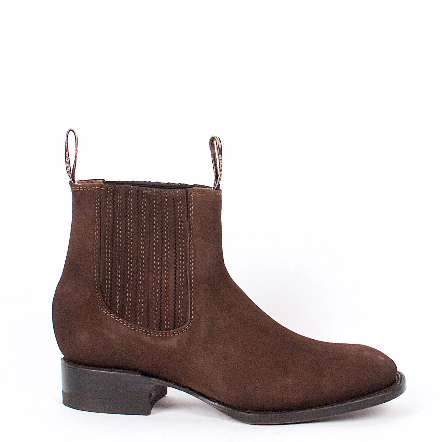 Mocha Suede Square Toe - Botin Charro