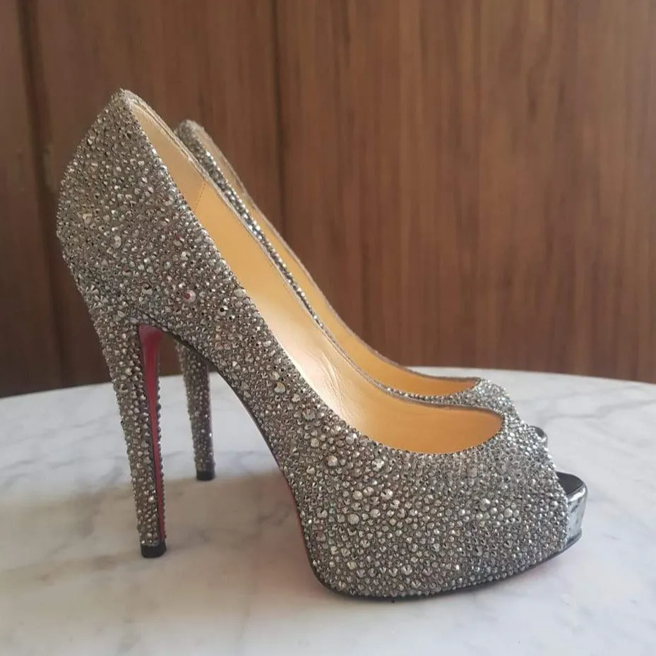 Salto Christian Louboutin Cristais Grafite