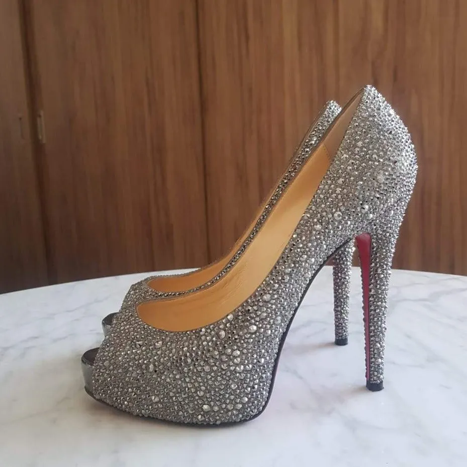 Salto Christian Louboutin Cristais Grafite