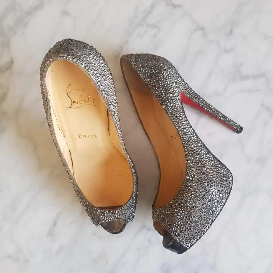 Salto Christian Louboutin Cristais Grafite